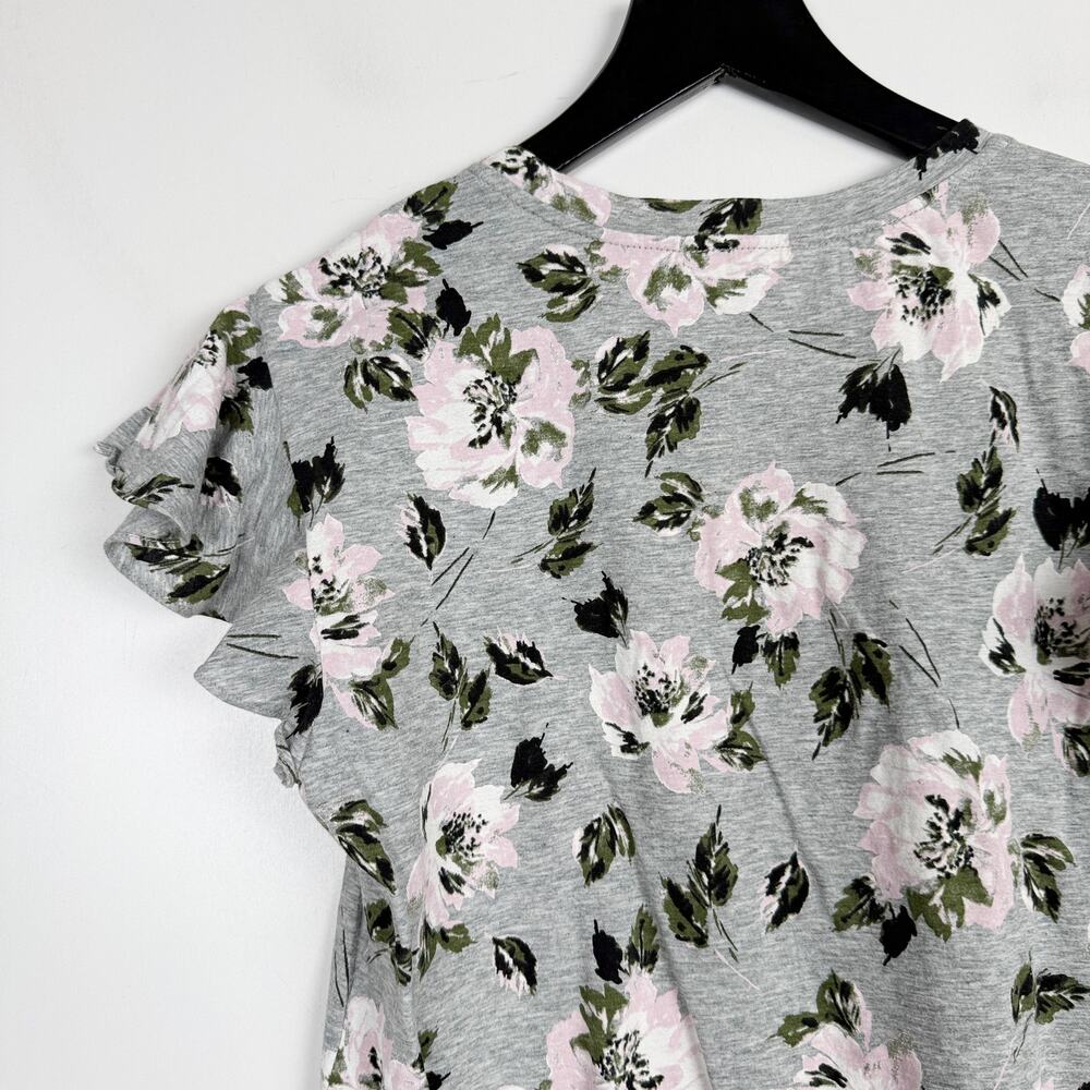 Rebecca Taylor Floral Flutter Sleeve Tee Shirt Gray Pink - S - Picture 6 of 8